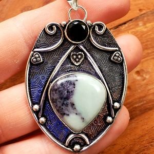 New Kammererite and Black Spinnel 925 Silver Pendant.